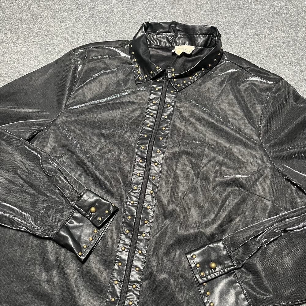 Sterling & Stitch Shirt Womens Medium Black Zip Studded Goth Punk Cyber Y2K